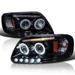 Ford F150 1997-2003 Black Smoked Halo Projector Headlights with LED Eyebrow