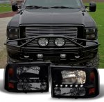 2001 Ford F350 Super Duty Black Smoked Headlights with LED