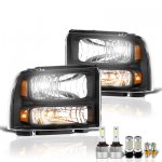 Ford F450 2005-2007 Black LED Headlight Bulbs Set Complete Kit