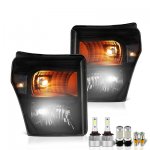 2013 Ford F250 Super Duty Black Smoked LED Headlight Bulbs Set Complete Kit