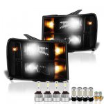 GMC Sierra 2500HD 2007-2014 Black Smoked Headlights LED Bulbs Complete Kit