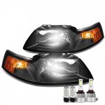 Ford Mustang 1999-2004 Black LED Headlight Bulbs Set Complete Kit