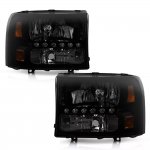 Ford F250 Super Duty 1999-2004 Black Smoked Headlights with LED