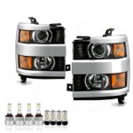 Chevy Silverado 3500HD 2015-2019 Black LED Headlight Bulbs Set Complete Kit Chrome Bezels Chevy Silverado 3500HD 2015-2019 Black LED Headlight Bulbs Set Complete Kit Chrome Bezels