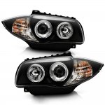 BMW 128i 2008-2013 E82 E88 Black Dual Halo Projector Headlights BMW 128i 2008-2013 E82 E88 Black Dual Halo Projector Headlights