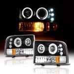 Ford F350 Super Duty 1999-2004 Black Dual Halo Projector Headlights with LED Ford F350 Super Duty 1999-2004 Black Dual Halo Projector Headlights with LED