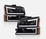 Chevy Silverado 2500HD 2003-2006 Black LED Tube DRL Headlights Set Chevy Silverado 2500HD 2003-2006 Black LED Tube DRL Headlights Set