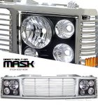 1999 Chevy 3500 Pickup Chrome Billet Grille and Black Headlight Conversion Kit
