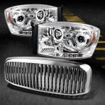 2006 Dodge Ram 3500 Chrome Vertical Grille and Dual Halo Projector Headlights