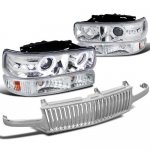 2004 Chevy Tahoe Chrome Vertical Grille and Halo Projector Headlights Set