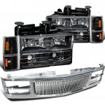 1997 Chevy 3500 Pickup Chrome Vertical Grille and Black Headlights