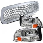 1999 Dodge Durango Chrome Mesh Grille and Headlights Set