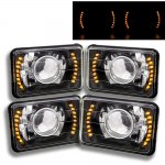 1986 Chevy Cavalier Amber LED Black Chrome Sealed Beam Projector Headlight Conversion Low and High Beams
