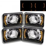 1984 Chevy El Camino Amber LED Black Chrome Sealed Beam Projector Headlight Conversion Low and High Beams