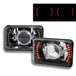 1986 Ford Mustang Red LED Black Chrome Sealed Beam Projector Headlight Conversion