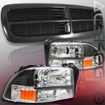 1999 Dodge Durango Black Grille and Euro Headlights Set