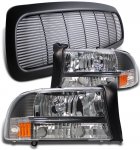 2001 Dodge Dakota Black Billet Grille and Headlights Set