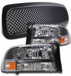 1999 Dodge Durango Black Mesh Grille and Euro Headlights Set