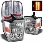 2008 Ford F550 Super Duty Chrome Projector Headlights and LED Tail Lights