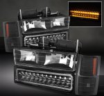 Chevy 1500 Pickup 1994-1998 Black Euro Headlights and LED Bumper Lights