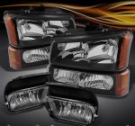 2003 Chevy Silverado Black Headlights Set and Smoked Fog Lights