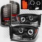 2008 Dodge Ram 2500 Black Projector Headlights and LED Tail Lights