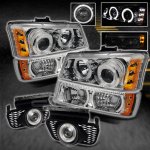 2004 Chevy Avalanche Clear Halo Projector Headlights Set and Fog Lights