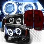 2006 Ford F350 Super Duty Black CCFL Halo Headlights and Red Smoked LED Tail Lights