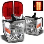 2008 Ford F550 Super Duty Chrome Projector Headlights and Red Clear LED Tail Lights