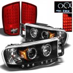 2004 Dodge Ram 3500 Black Projector Headlights and Red LED Tail Lights