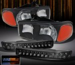 2005 GMC Sierra Black Euro Headlights and LED Bumper Lights