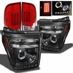 2011 Ford F550 Super Duty Black Projector Headlights and Red Clear LED Tail Lights