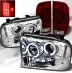 2006 Ford F350 Super Duty Chrome CCFL Halo Headlights and Red Clear LED Tail Lights