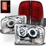 2001 Ford F250 Super Duty Chrome CCFL Halo Headlights and Red Smoked LED Tail Lights