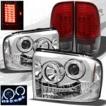 2005 Ford F250 Super Duty Chrome Projector Headlights and Red Smoked LED Tail Lights