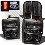 Ford F550 Super Duty 2008-2010 Smoked Halo Projector Headlights and LED Tail Lights