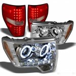 2011 Ford F150 Chrome CCFL Halo Headlights and Red Clear LED Tail Lights