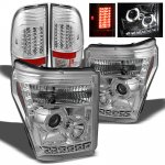 2011 Ford F550 Super Duty Chrome Projector Headlights and LED Tail Lights
