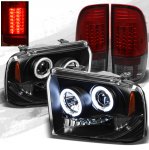 2005 Ford F250 Super Duty Black CCFL Halo Headlights and LED Tail Lights Red Smoked