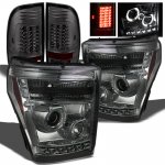 2011 Ford F550 Super Duty Smoked Projector Headlights and LED Tail Lights