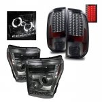 2012 Ford F550 Super Duty Smoked Halo Projector Headlights and LED Tail Lights