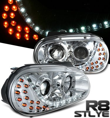 VW Golf 1999-2005 Clear Projector Headlights with LED Daytime Running ...