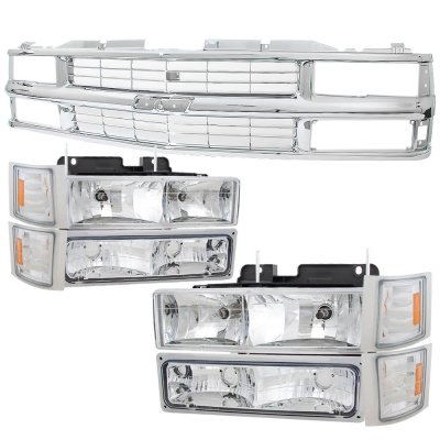 chevy suburban 1994 1999 chrome grille and euro headlights set a128g55o184 topgearautosport topgearautosport com