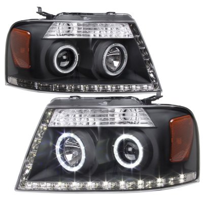 Lincoln Mark LT 2006-2008 Black LED DRL Halo Projector Headlights and ...