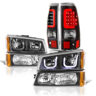 Chevy Silverado 2500HD 2003-2006 Black LED DRL Headlights LED Tail