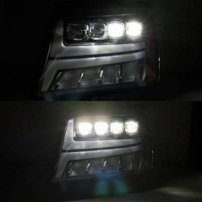Chevy Avalanche 2007-2013 Black LED Quad Projector Headlights DRL ...