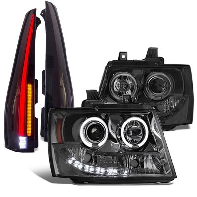 Chevy Tahoe 2007-2014 Smoked Halo Projector Headlights Full LED Tail