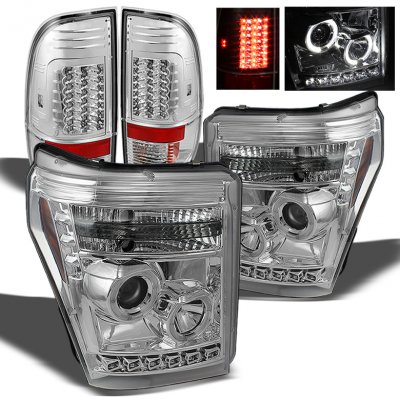 Ford F350 Super Duty 2011-2016 Chrome Projector Headlights and LED Tail