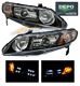 Honda Civic Sedan 2006-2008 Depo Black Projector Headlights with Integrated LED