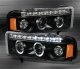 Dodge Ram 3500 1994-2001 Black Halo Projector Headlights with LED DRL